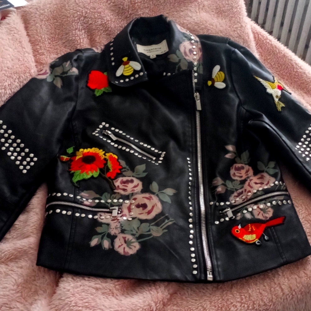 Faux Leather with Patches Jacket